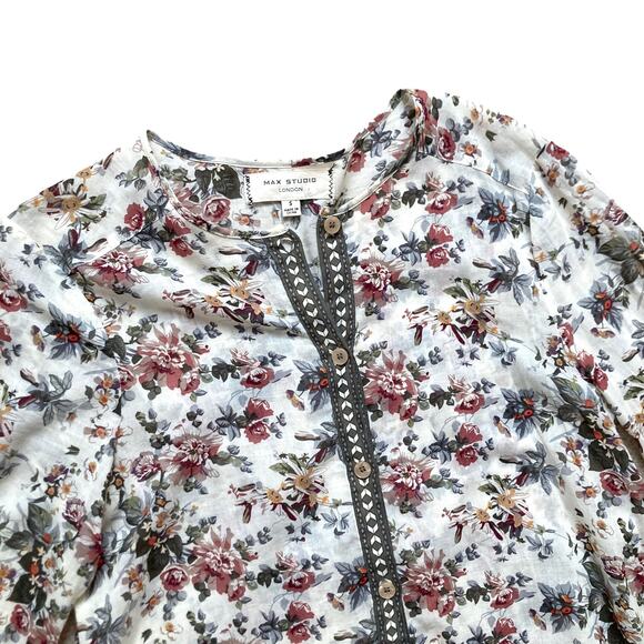 Max Studio Cotton Bell Sleeve Ruffle Hem Floral Dress Size Small Modest Cottage - Picture 6 of 8